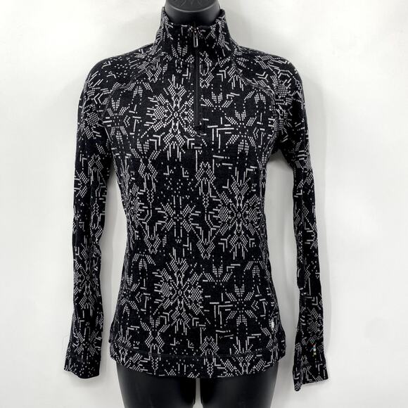 Smartwool Black Pattern Quarter Zip Merino Wool Pullover - Picture 2 of 6